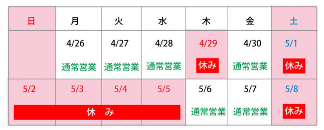 2021年ゴールデンウィーク期間